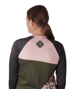 Technisches Damen-Reitertrikot - Grün/Pink Leopard